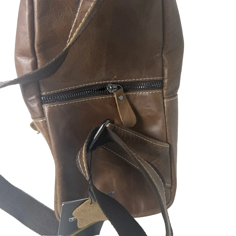Leather Sling Bag Mens Chest Bag Casual Shoulder Crossbody Bags Travel Hiking...